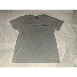 Huel Mens XL T-Shirt Gray Short Sleeve Crew Neck Graphic Logo Tee Heathered
